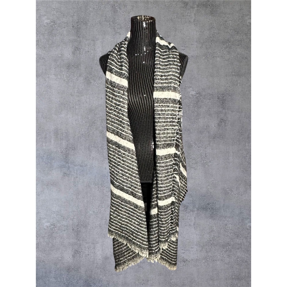 Soft Striped Draped Open Front Vest Cardigan Women One Size Black White EUC
